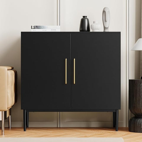 Storage Cabinet with Doors, Modern Black Accent Cabinet