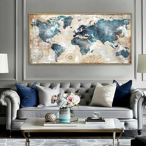 World Map Canvas Wall Art Pictures for Living Room Wall Decoration