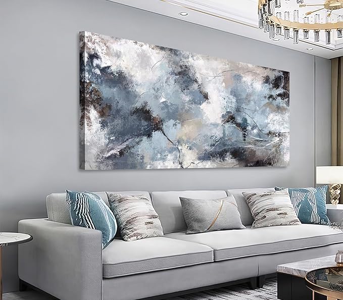 Shoci Large Abstract Wall Art - Gray Blue Canvas Pictures for Living Room