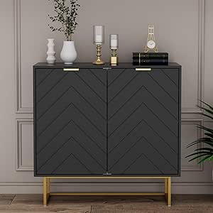 Black Sideboard Storage Cabinet with Doors and Adjustable Shelf