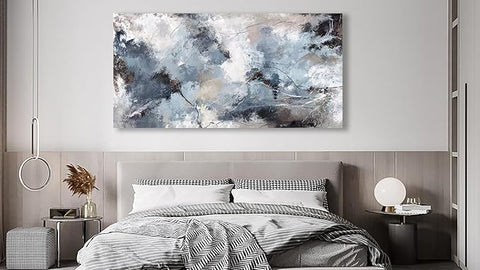 Shoci Large Abstract Wall Art - Gray Blue Canvas Pictures for Living Room