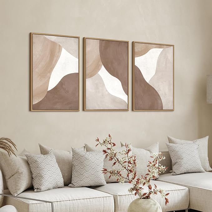 Minimalist Abstract Boho Wall Art - Natural Framed Abstract Canvas Picture