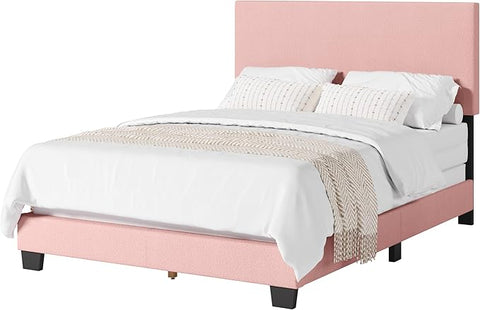 CorLiving Celeste Pink Boucle Fabric Upholstered Bed with Headboard