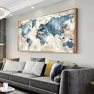 World Map Canvas Wall Art Pictures for Living Room Wall Decoration