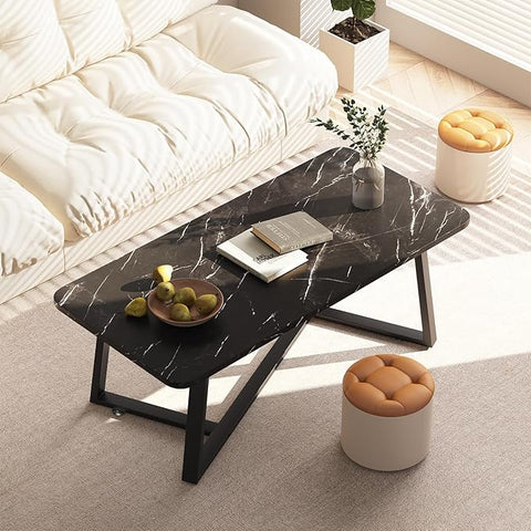 Wolawu Coffee Table Living Room Table Black Center Table