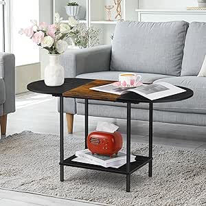 ETELI 2 Tier Small Oval Coffee Table Black Farmhouse Center Table