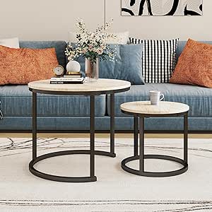 HOMERECOMMEND Round Coffee Table for Living Room Tea Desk