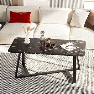 Wolawu Coffee Table Living Room Table Black Center Table