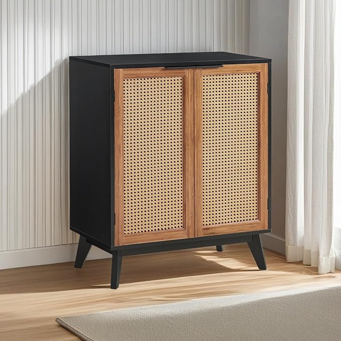 EFURDEN Storage Cabinet with Rattan Decorated Doors