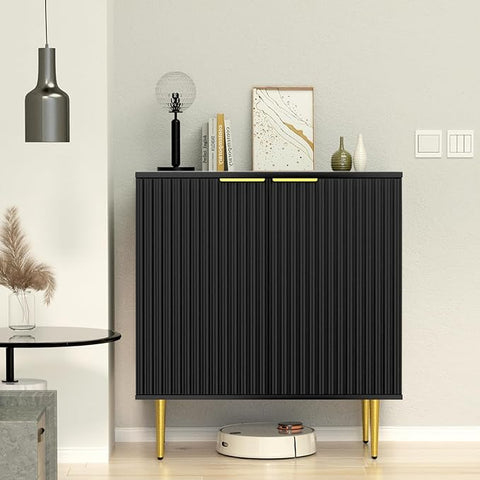 EOYUTLLY Black Fluted Storage Cabinet