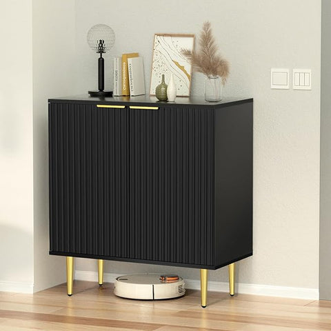 EOYUTLLY Black Fluted Storage Cabinet